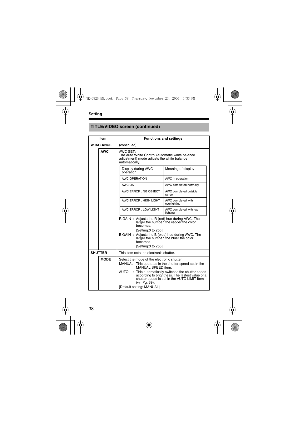 JVC TK-C926EG User Manual | Page 38 / 60