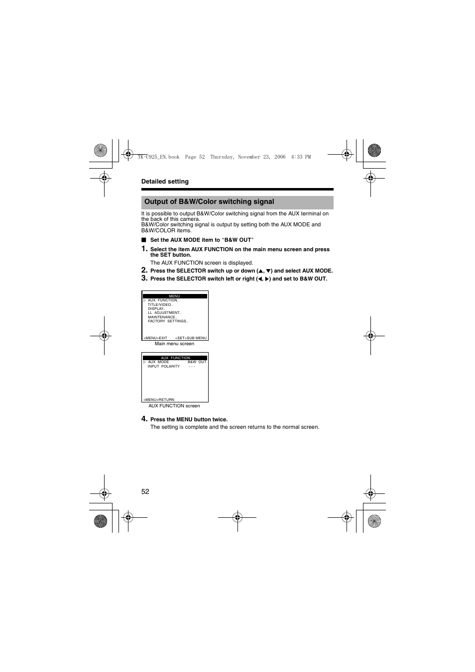 Output of b&w/color switching signal | JVC TK-C926EG User Manual | Page 52 / 60