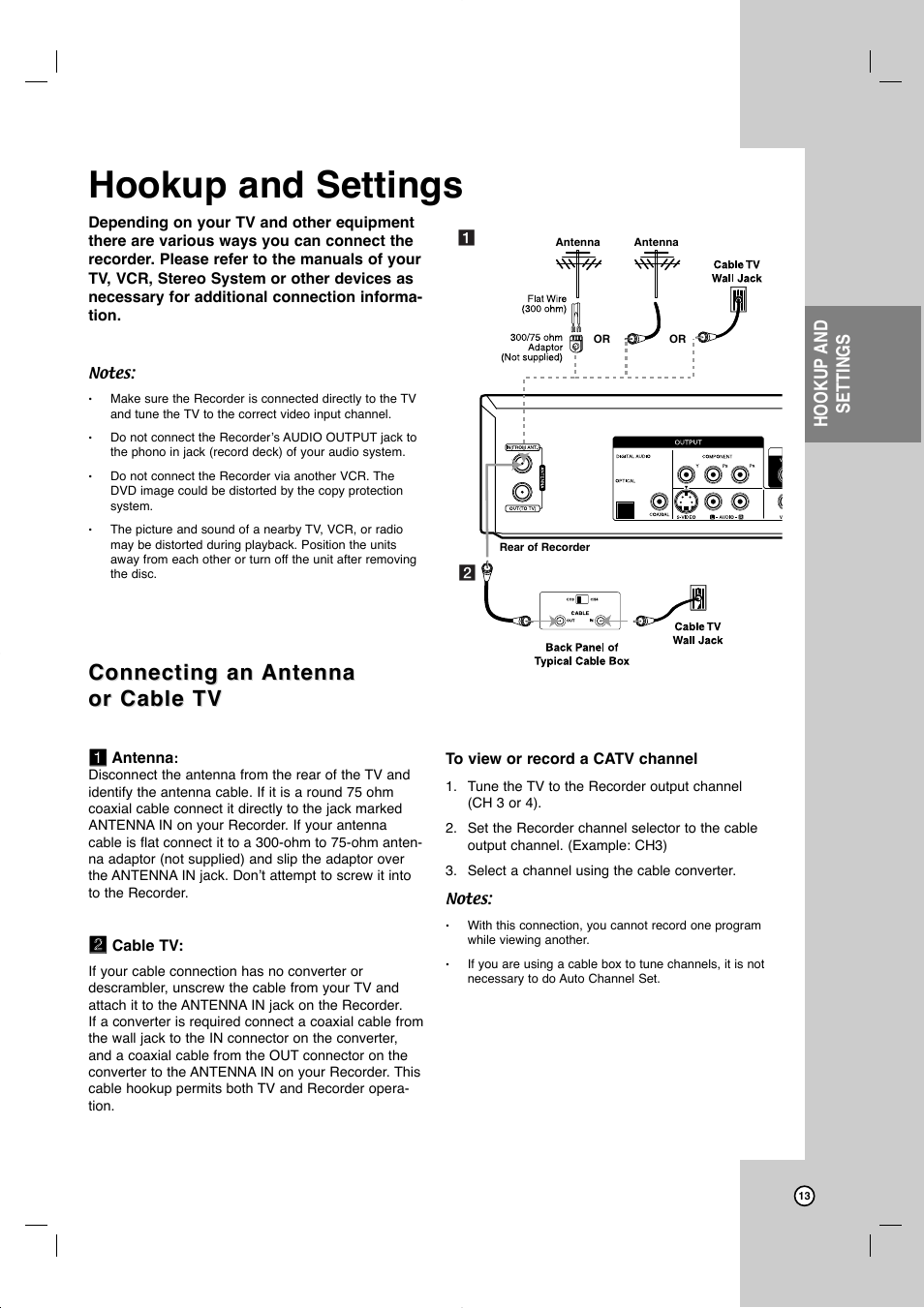 Connecting an, Hookup and settings | JVC DR-MV99BU User Manual | Page 13 / 57