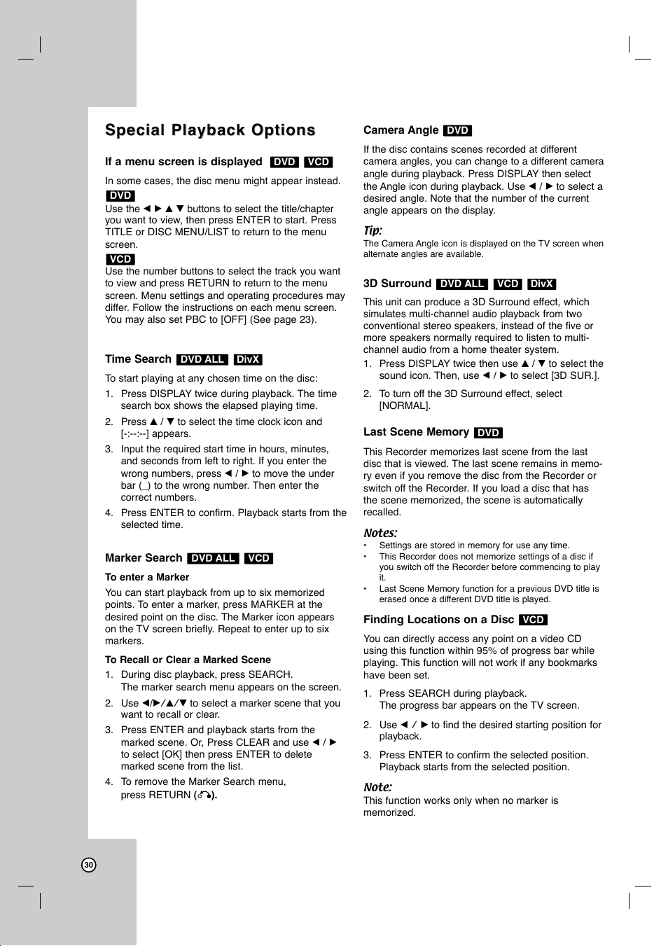 Special playback options | JVC DR-MV99BU User Manual | Page 30 / 57