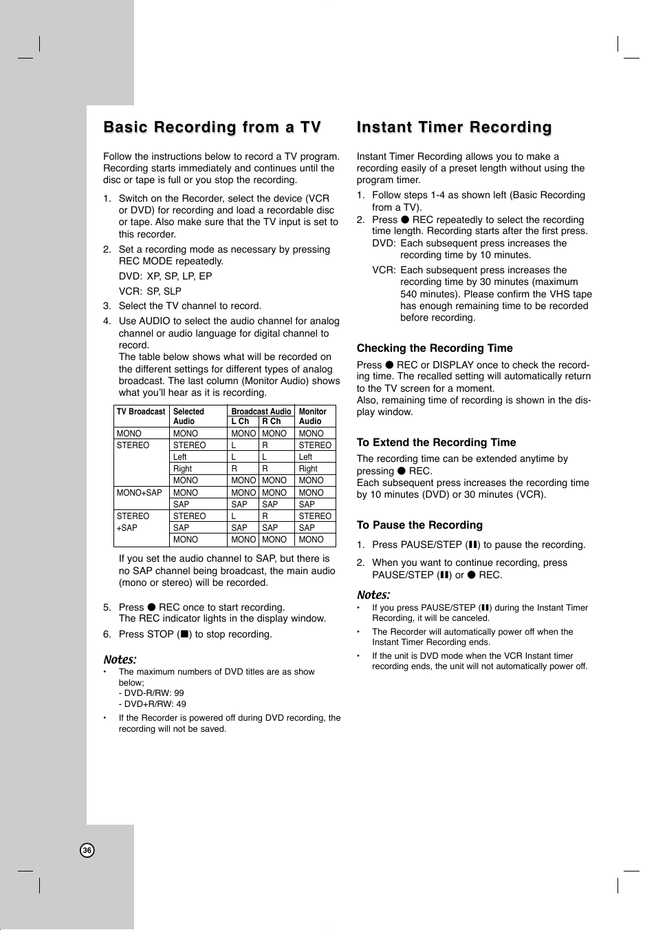 Basic recording from a tv, Instant t, Instant t imer recording imer recording | JVC DR-MV99BU User Manual | Page 36 / 57