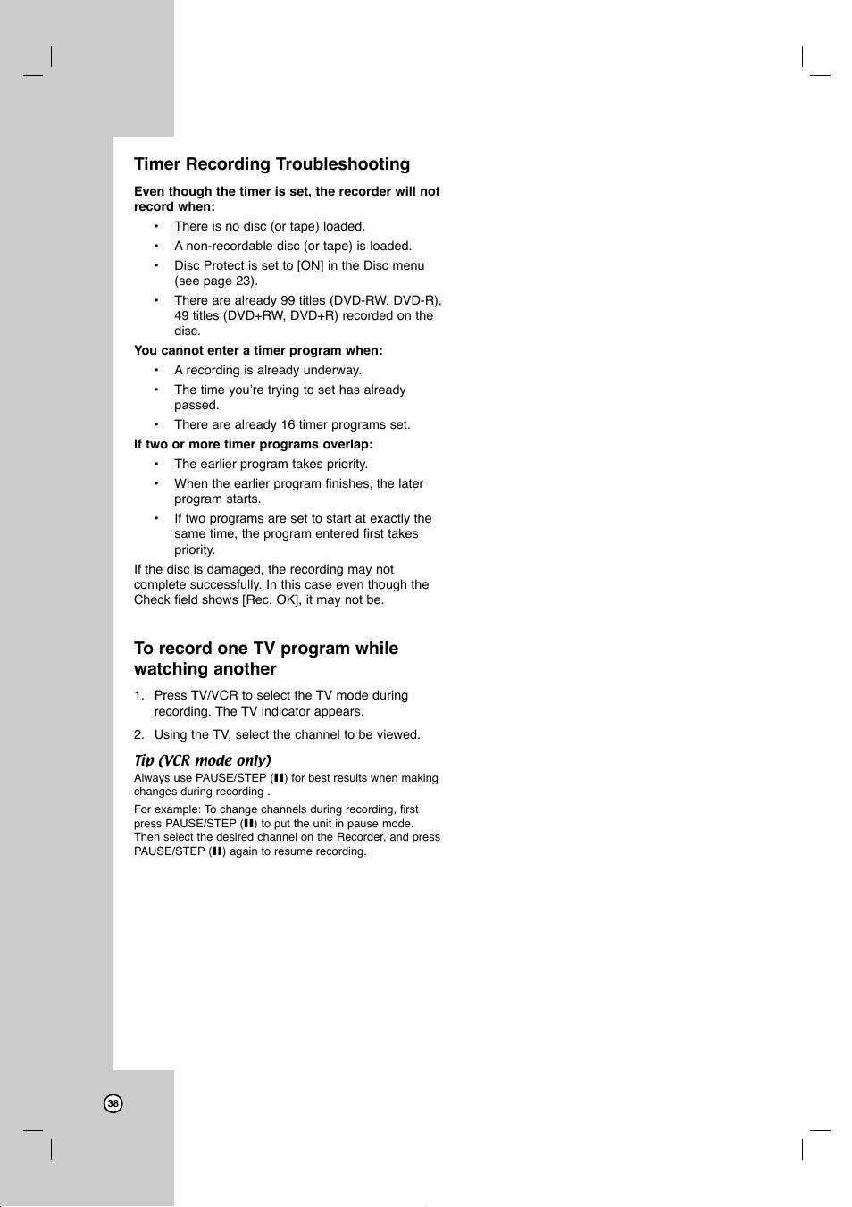 Timer recording troubleshooting | JVC DR-MV99BU User Manual | Page 38 / 57