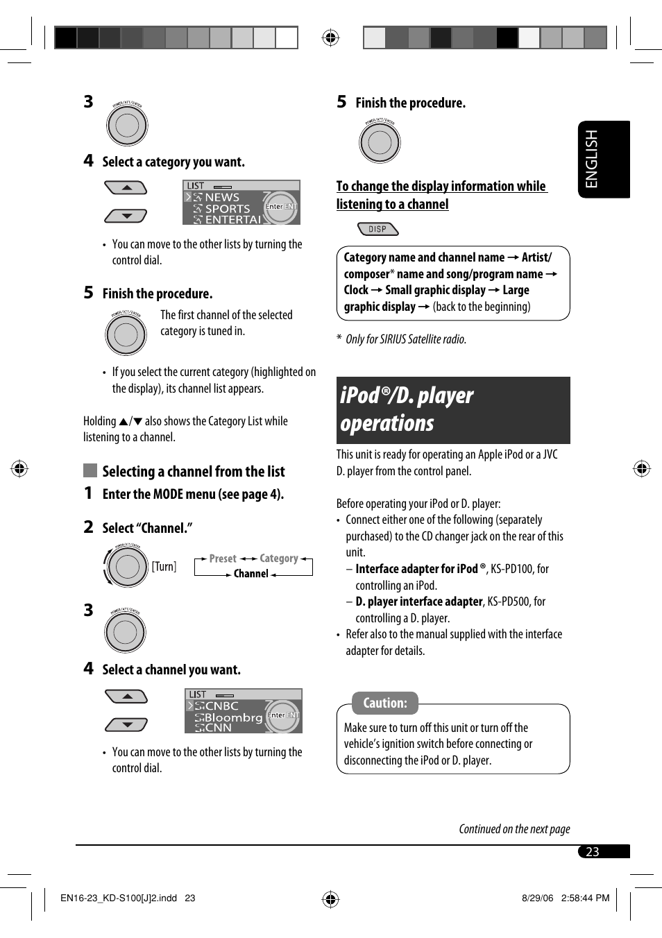 Ipodr/d. player operations, Ipod, D. player operations | JVC KD-S100 User Manual | Page 23 / 36