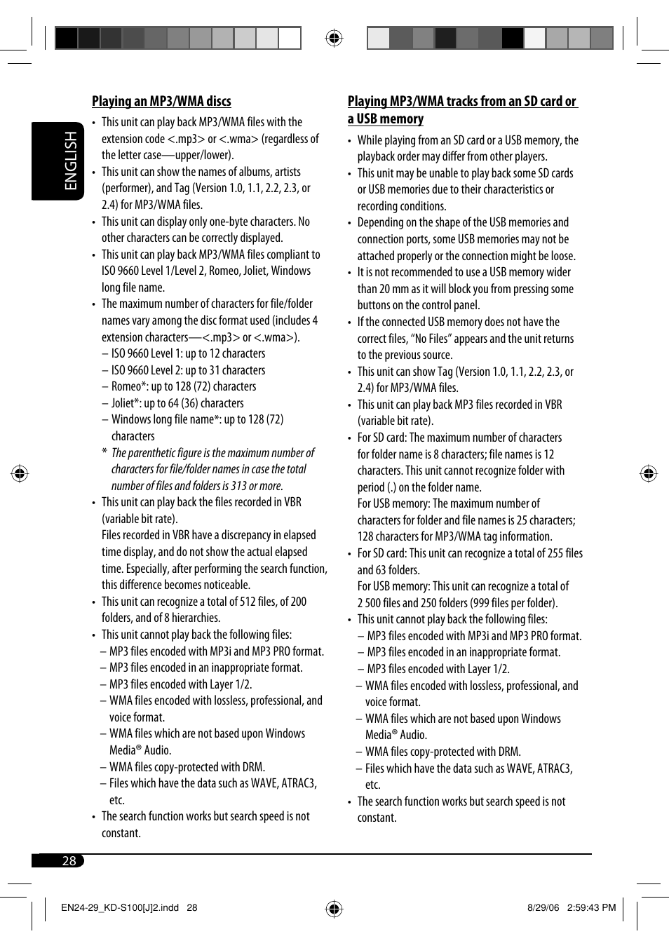 English | JVC KD-S100 User Manual | Page 28 / 36