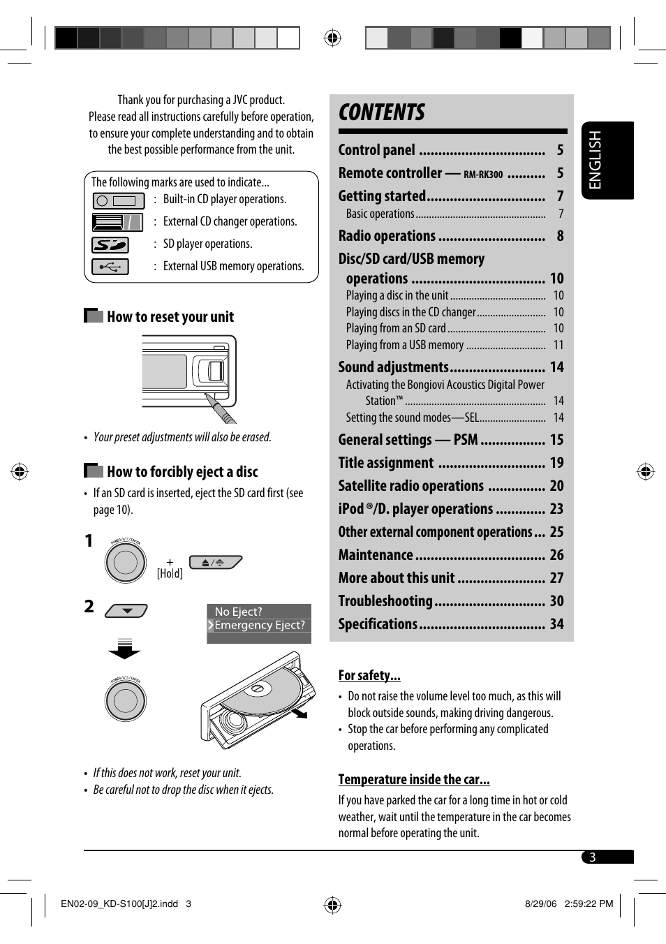 JVC KD-S100 User Manual | Page 3 / 36