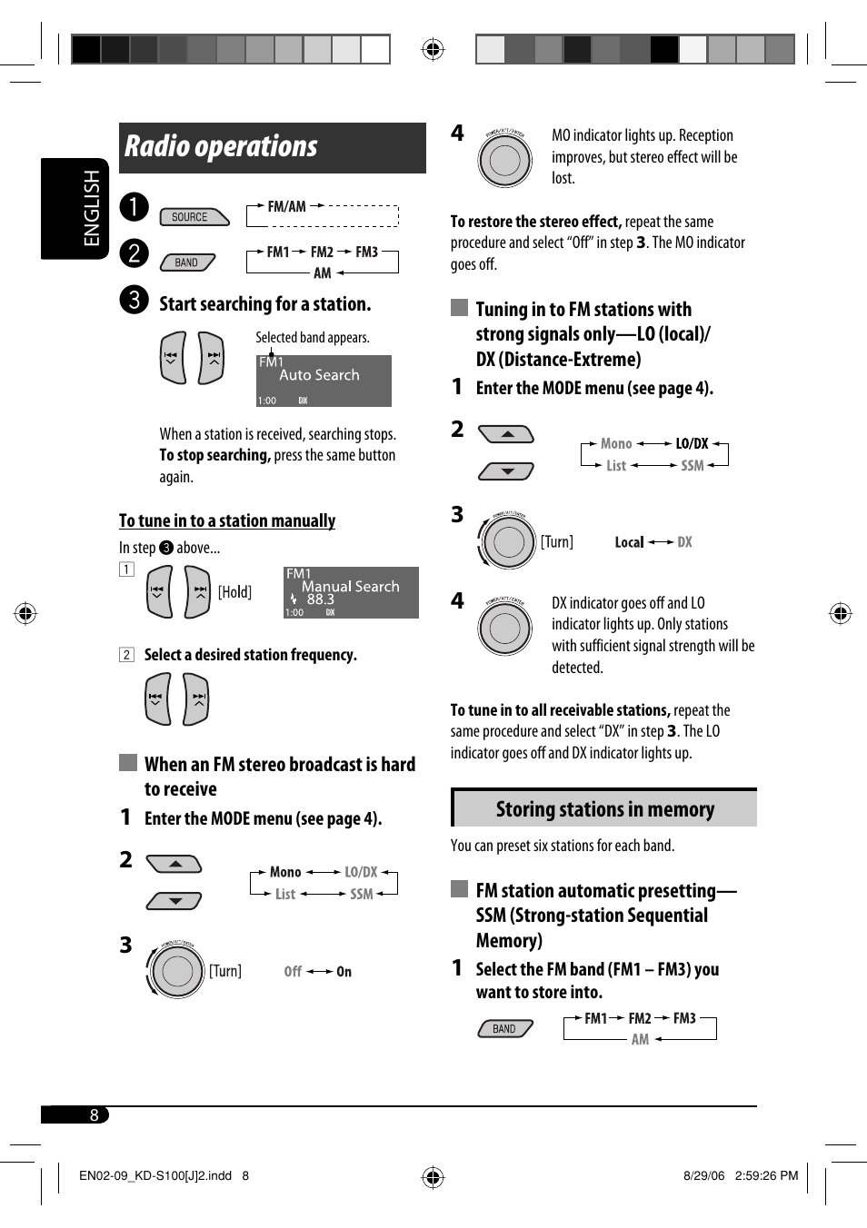 Radio operations | JVC KD-S100 User Manual | Page 8 / 36