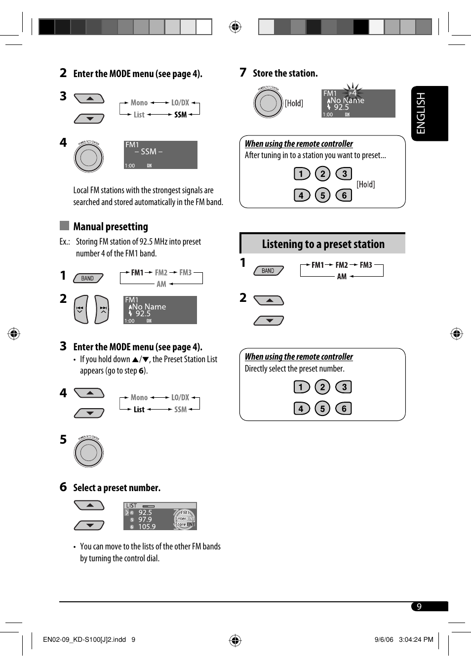 Listening to a preset station | JVC KD-S100 User Manual | Page 9 / 36