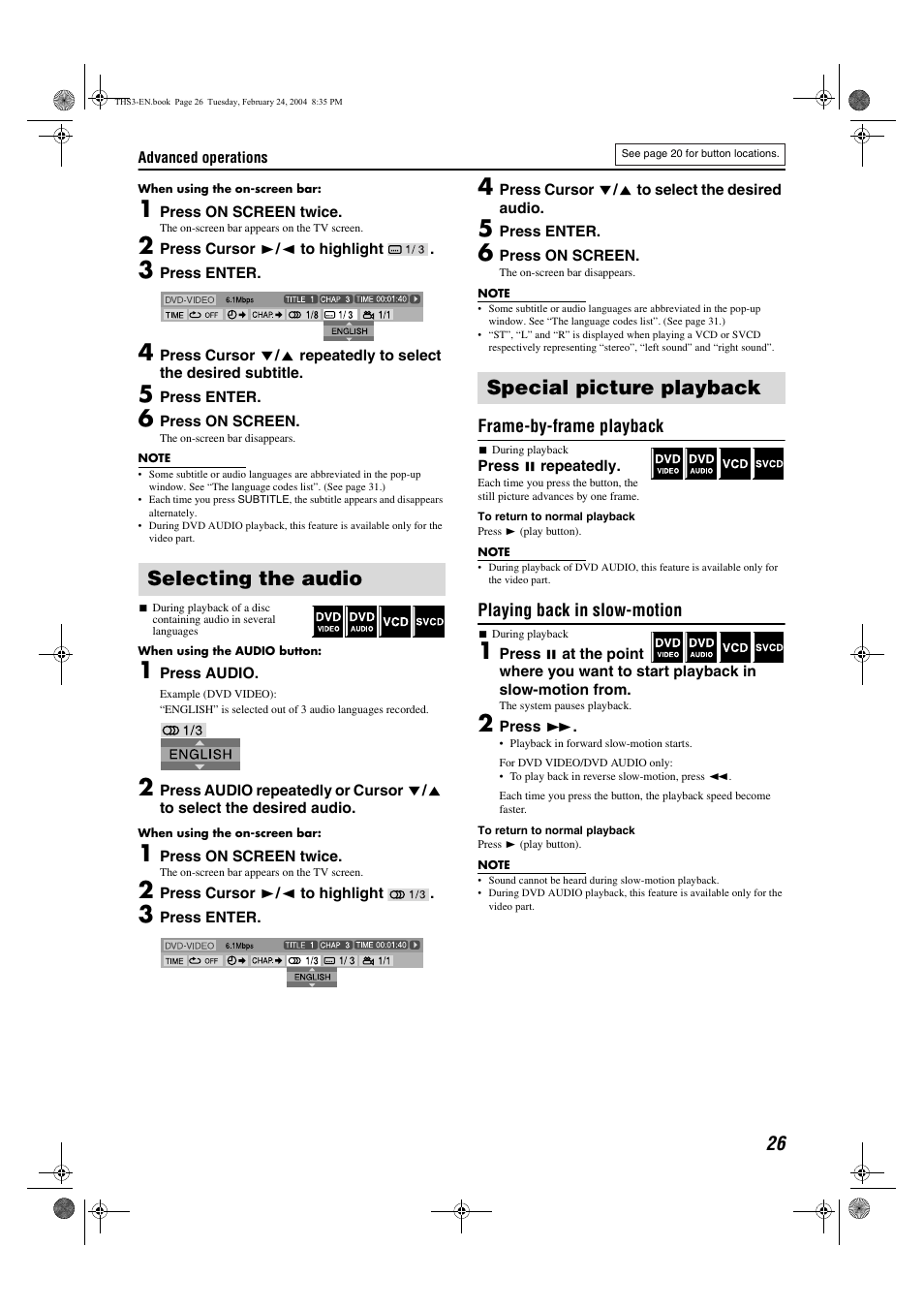 Selecting the audio special picture playback | JVC XV-THS3 User Manual | Page 29 / 44