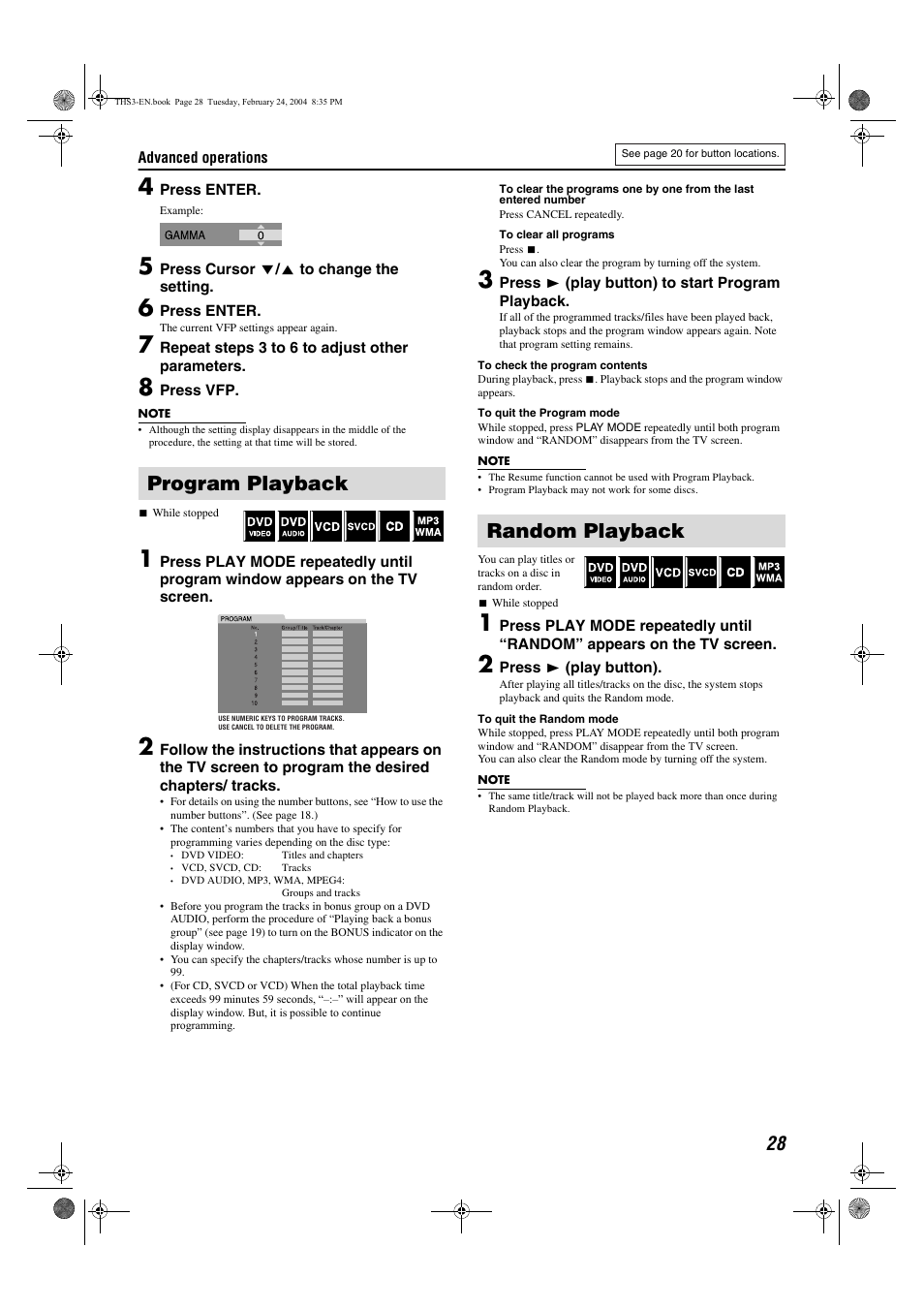 Program playback, Random playback | JVC XV-THS3 User Manual | Page 31 / 44