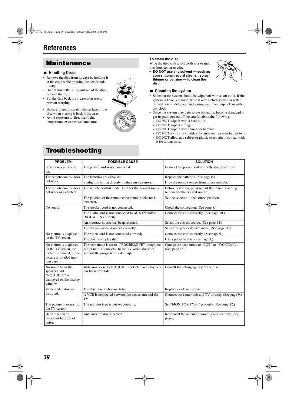 References, Maintenance troubleshooting | JVC XV-THS3 User Manual | Page 42 / 44