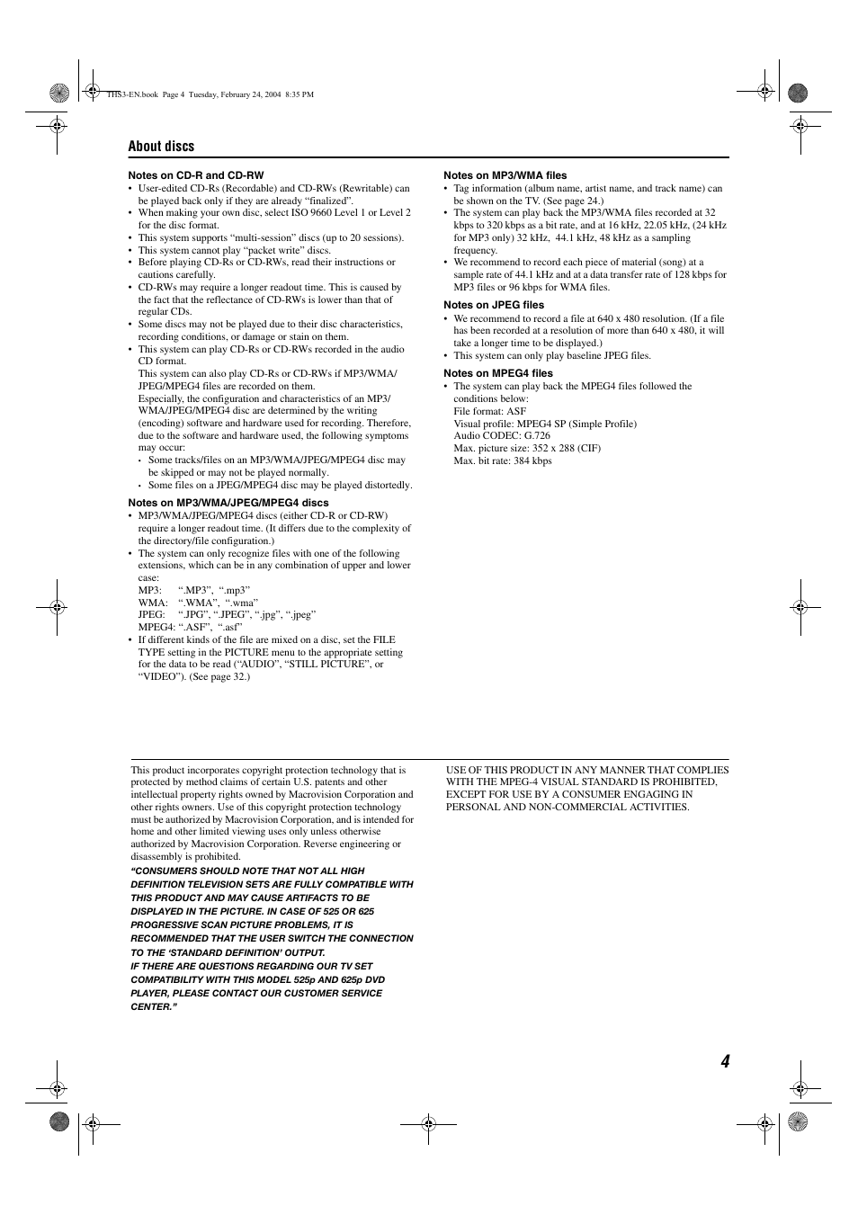 About discs | JVC XV-THS3 User Manual | Page 7 / 44