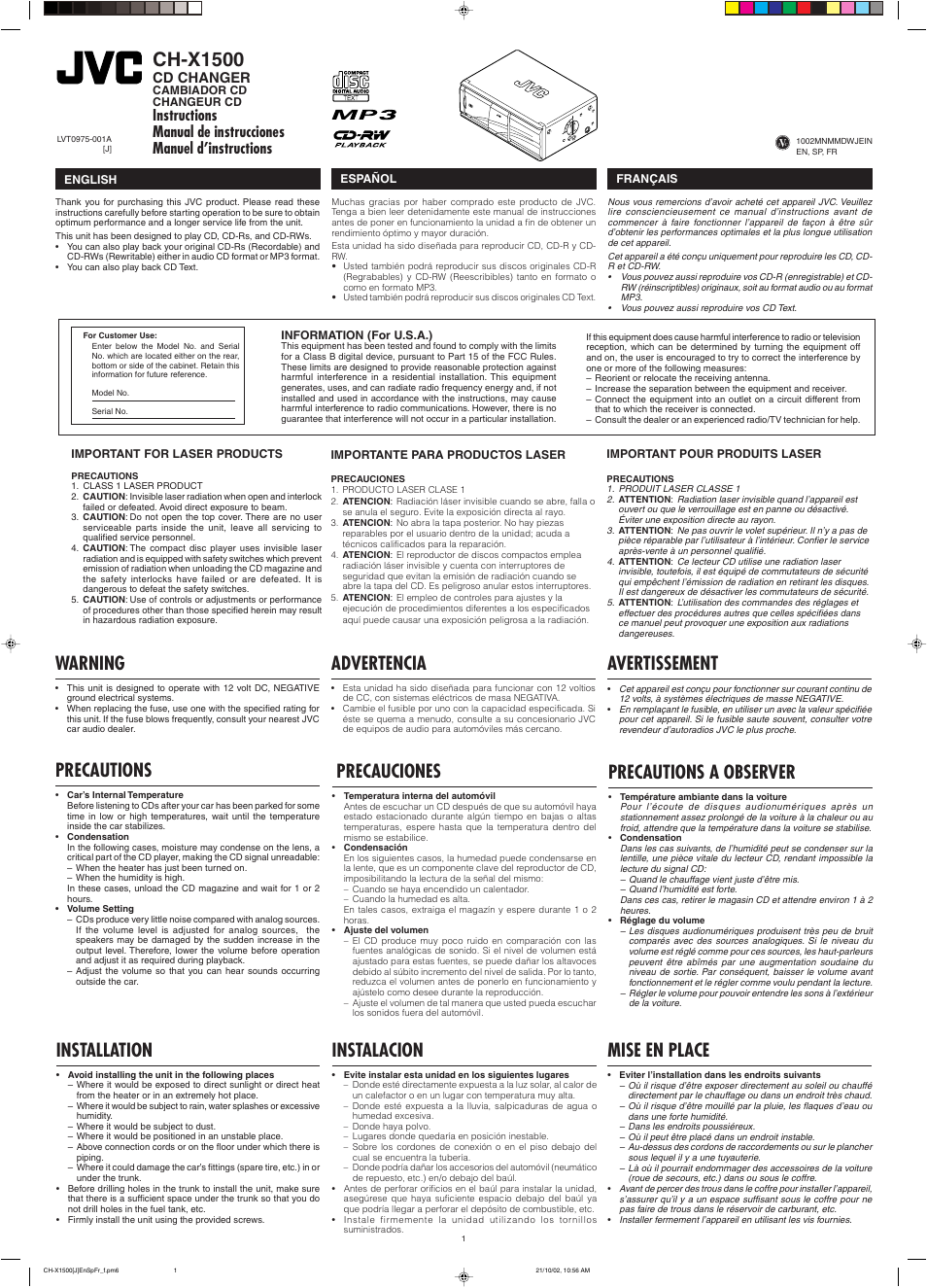 JVC CH-X1500  EN User Manual | 12 pages