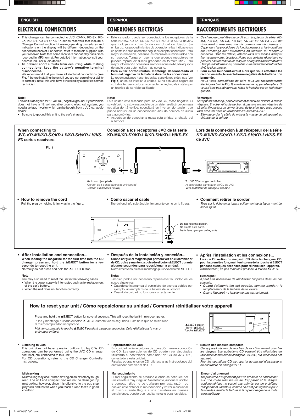 Raccordements electriques, Conexiones electricas, Electrical connections | JVC CH-X1500  EN User Manual | Page 4 / 12