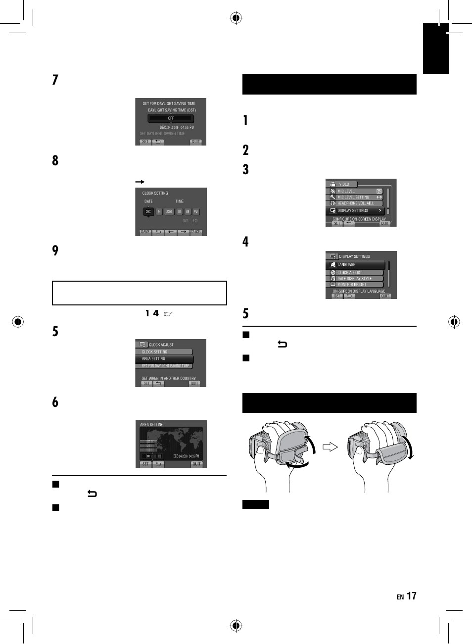 Language setting grip adjustment | JVC Everio GZ-HM1 User Manual | Page 17 / 44