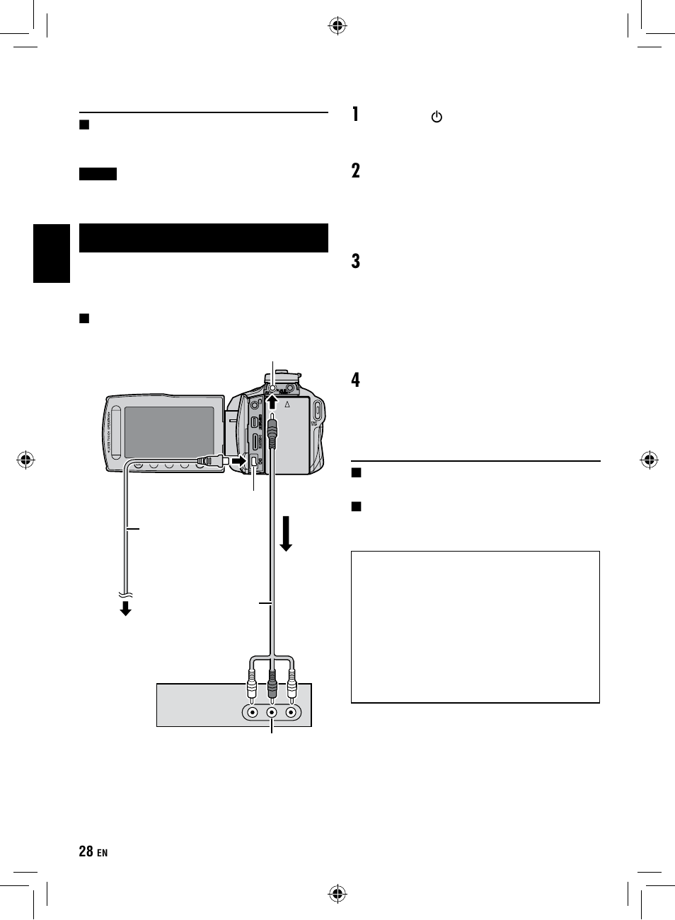 Dubbing files to a vcr/dvd recorder, Copying files, Continued) | JVC Everio GZ-HM1 User Manual | Page 28 / 44
