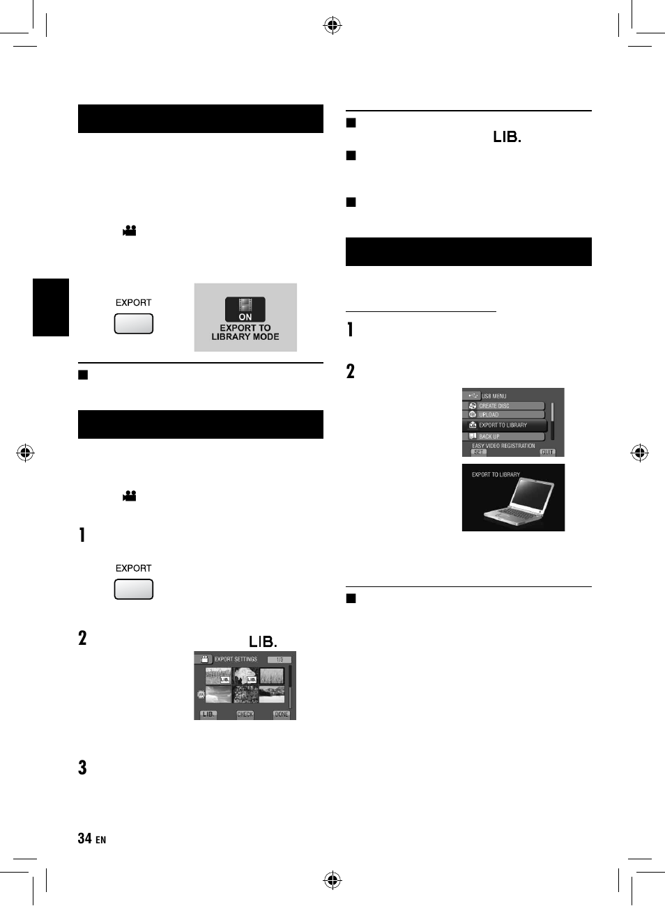 Using with a portable media player, Turning on the export mode, Making the export setting | Transferring the files to pc | JVC Everio GZ-HM1 User Manual | Page 34 / 44
