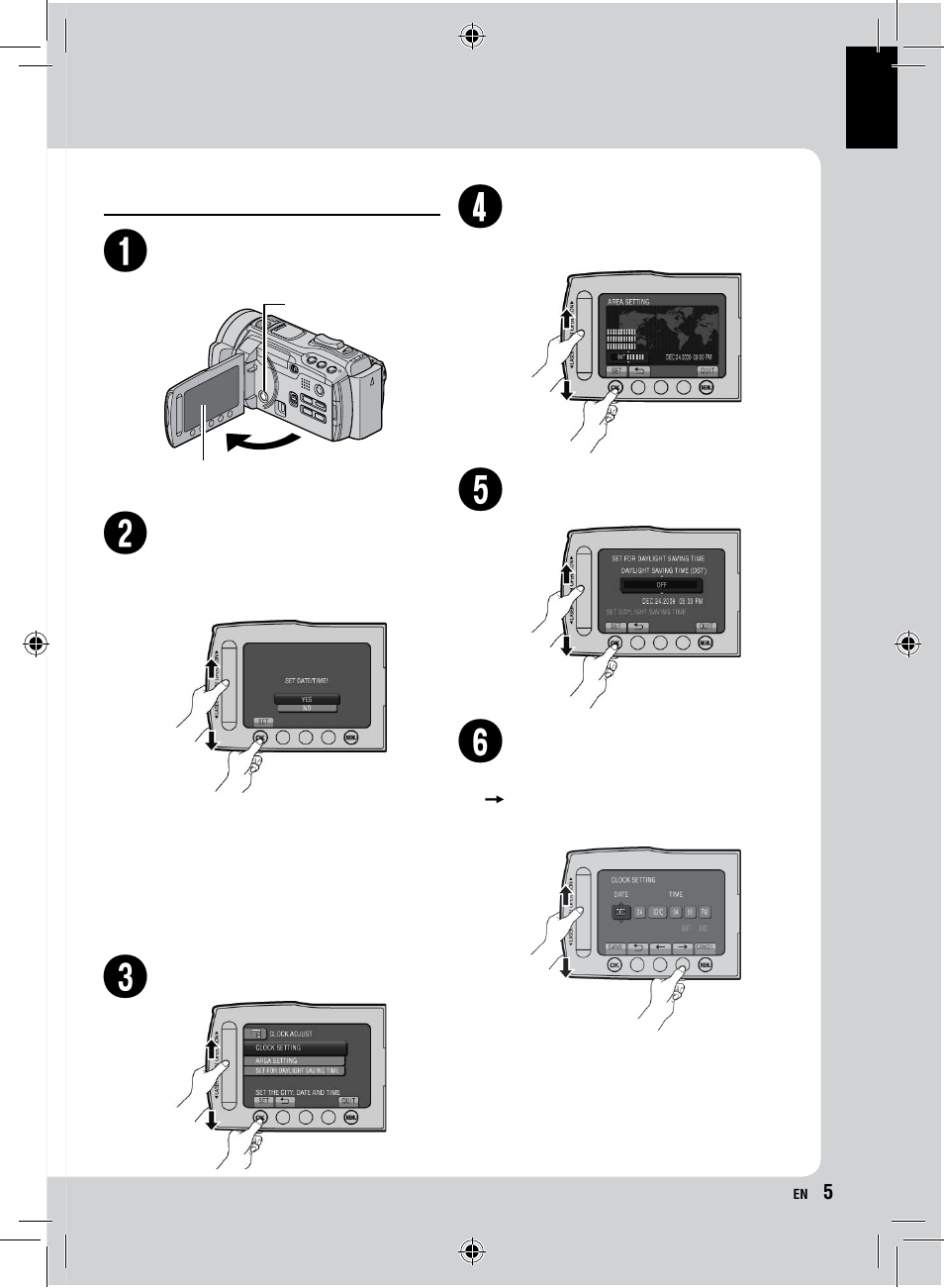 Date/time setting | JVC Everio GZ-HM1 User Manual | Page 5 / 44