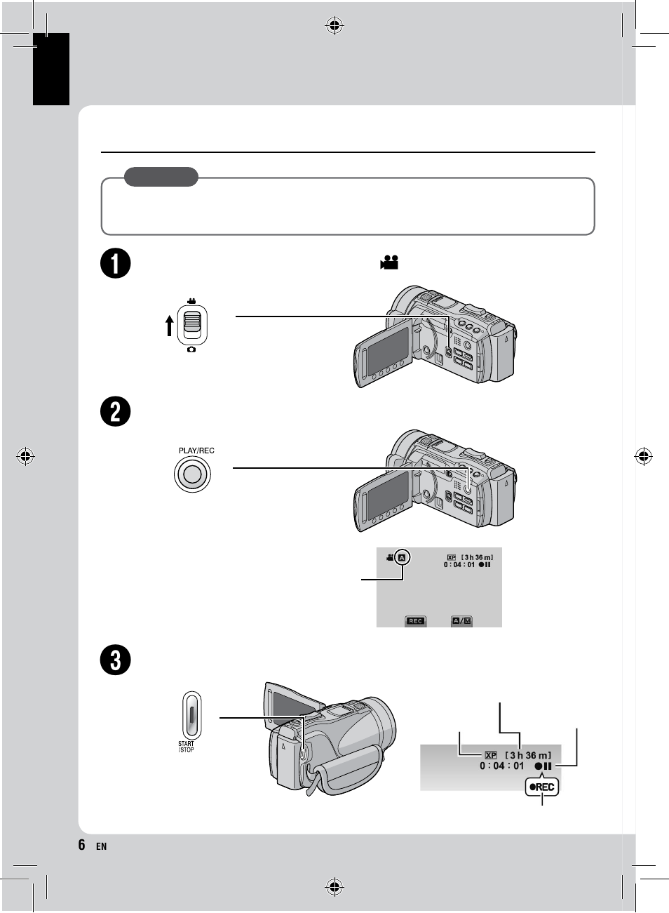 Video recording | JVC Everio GZ-HM1 User Manual | Page 6 / 44