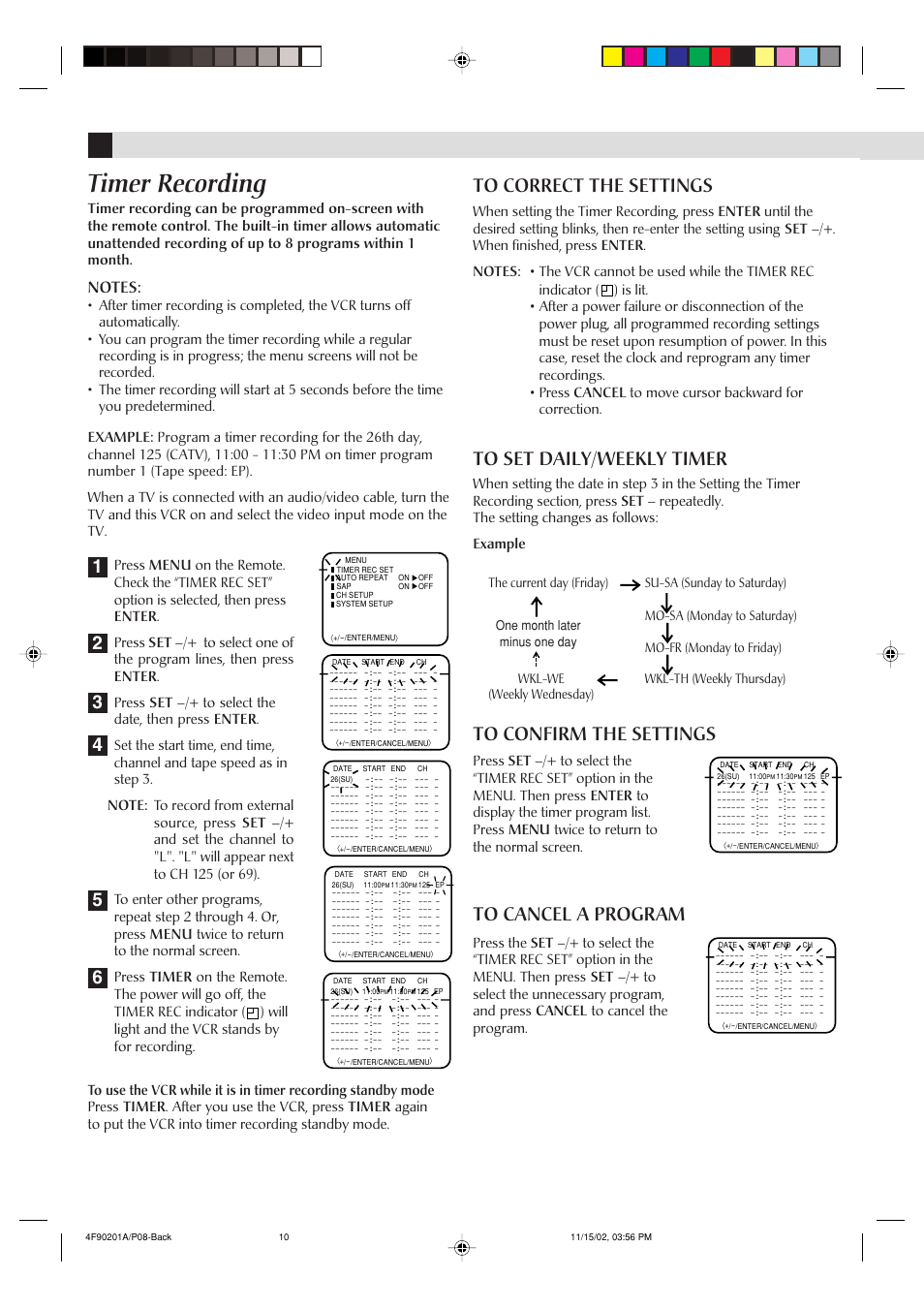 Timer recording | JVC HR-A592UC User Manual | Page 10 / 16