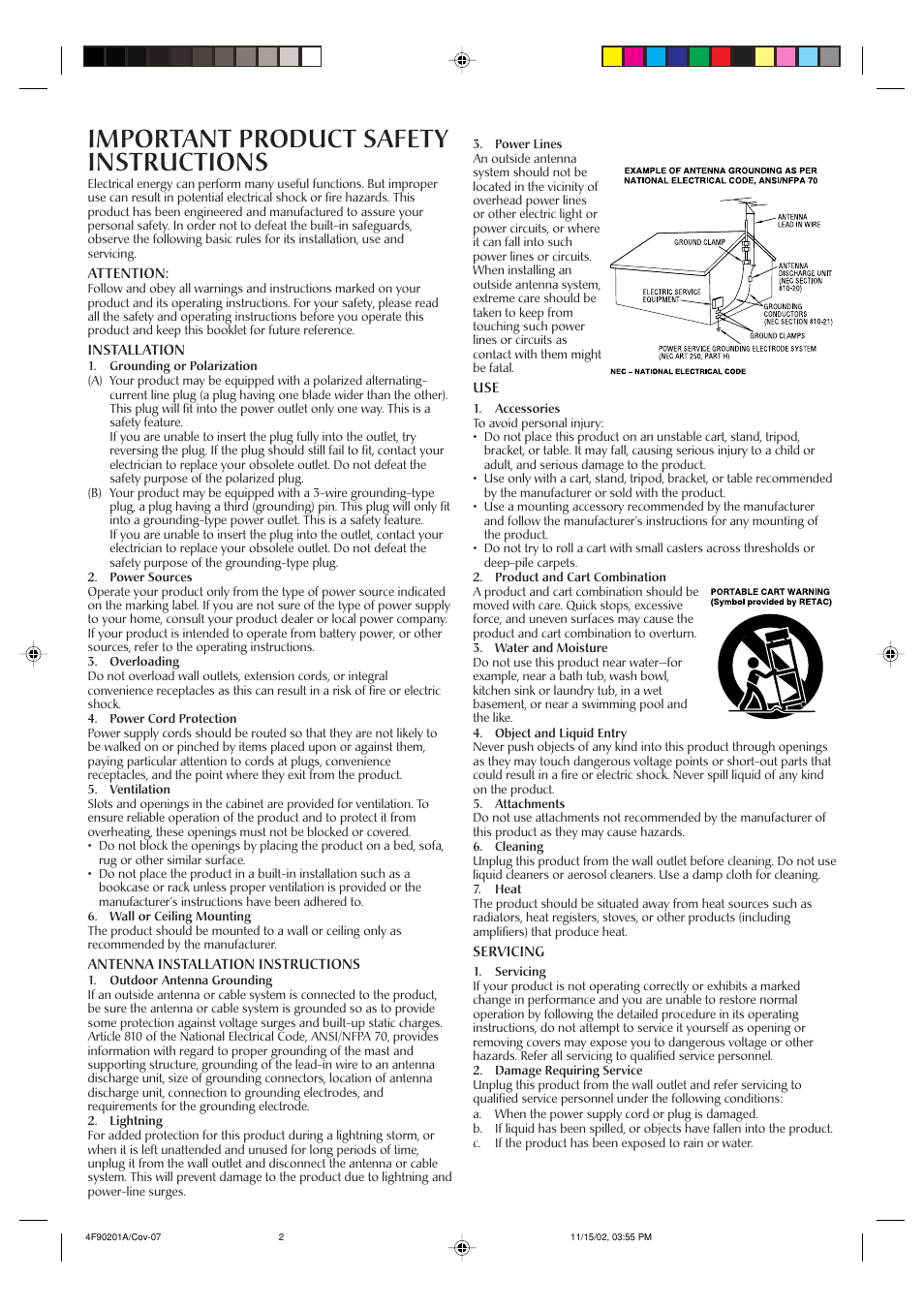 Important product safety instructions | JVC HR-A592UC User Manual | Page 2 / 16