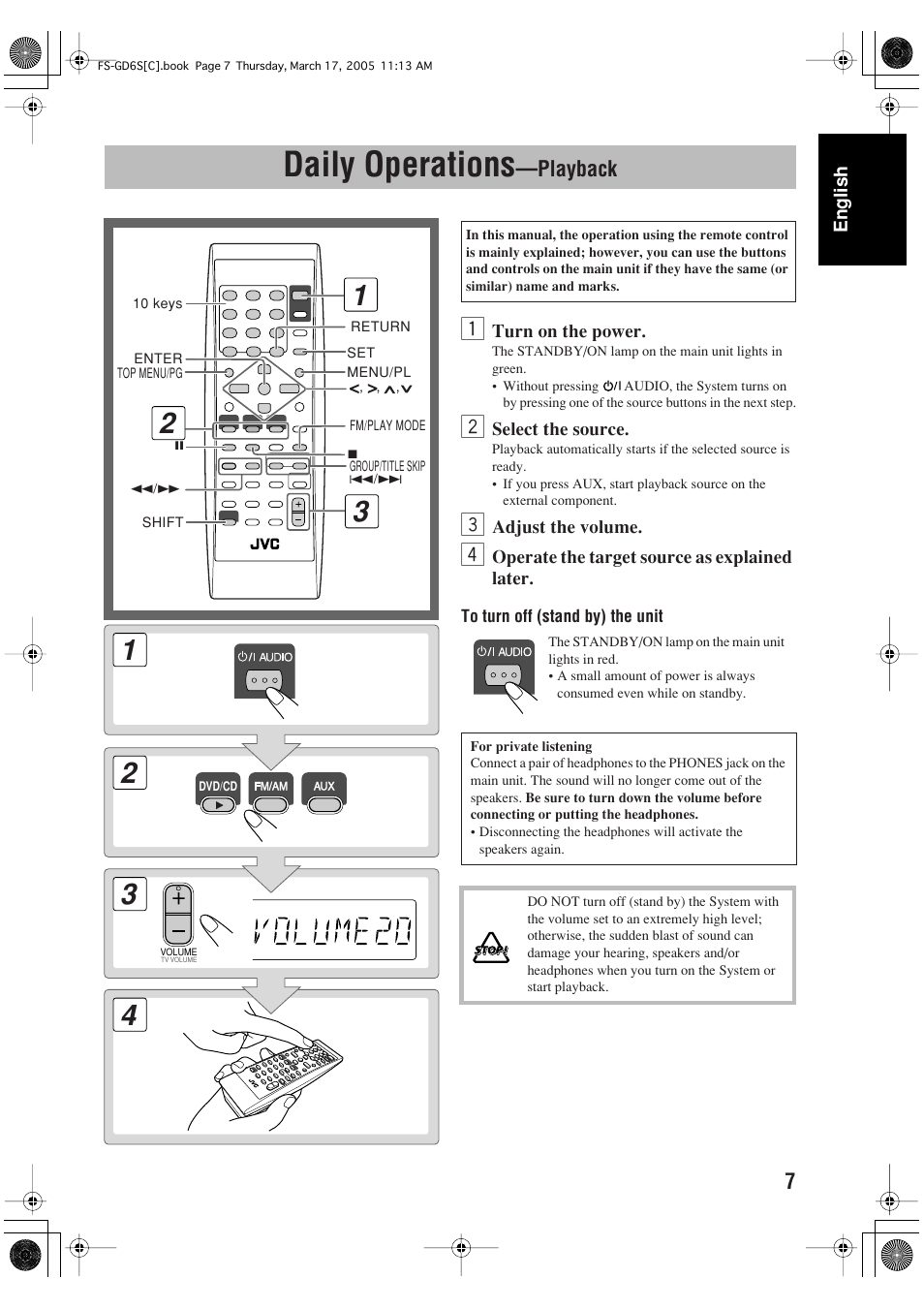 Daily operations -olayback, Daily operations, Playback | JVC FS-GD6S User Manual | Page 11 / 42