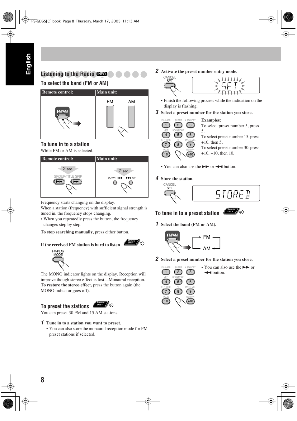 English listening to the radio | JVC FS-GD6S User Manual | Page 12 / 42