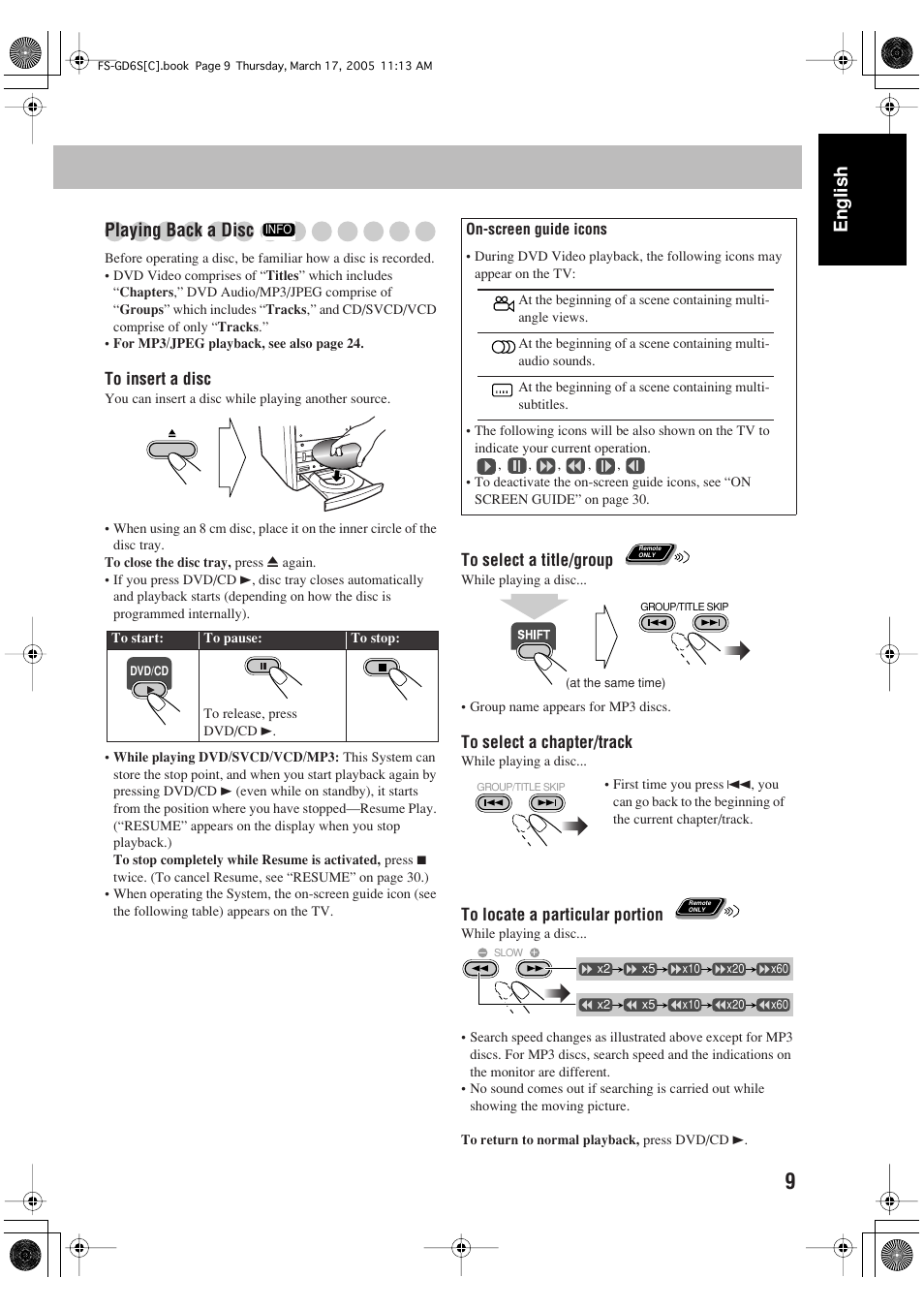 English playing back a disc | JVC FS-GD6S User Manual | Page 13 / 42