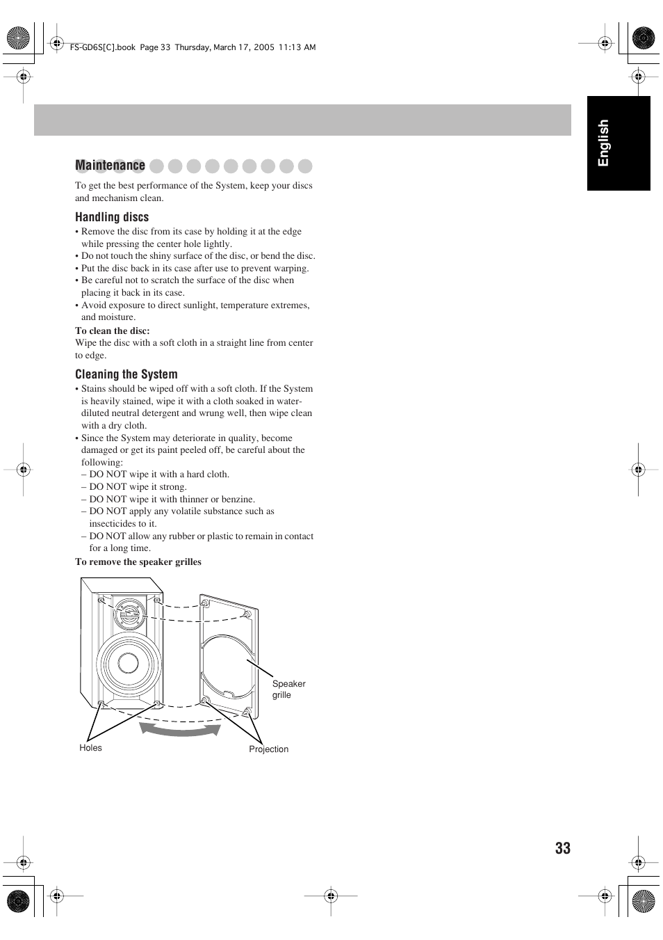 English maintenance | JVC FS-GD6S User Manual | Page 37 / 42