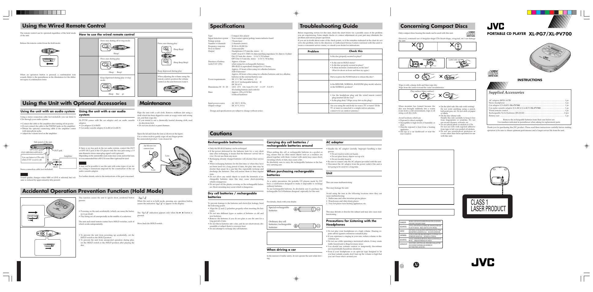 JVC XL-PV700 User Manual | 2 pages