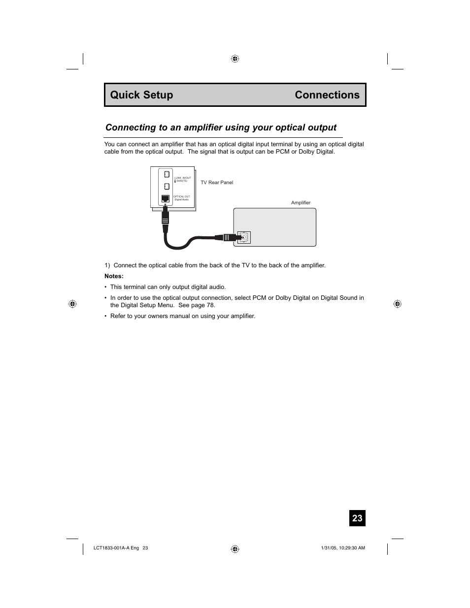 Quick setup connections | JVC HD-61Z886 User Manual | Page 23 / 104