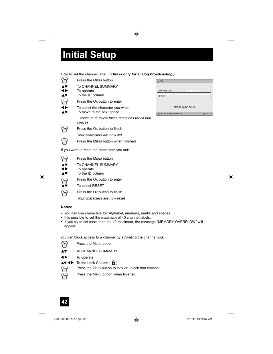 Initial setup | JVC HD-61Z886 User Manual | Page 42 / 104