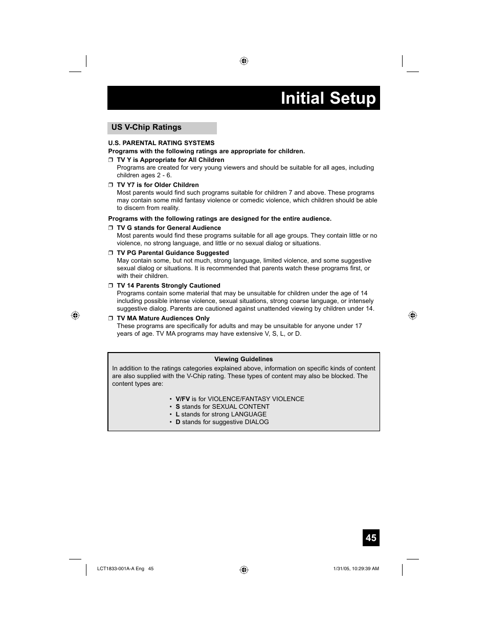 Initial setup | JVC HD-61Z886 User Manual | Page 45 / 104