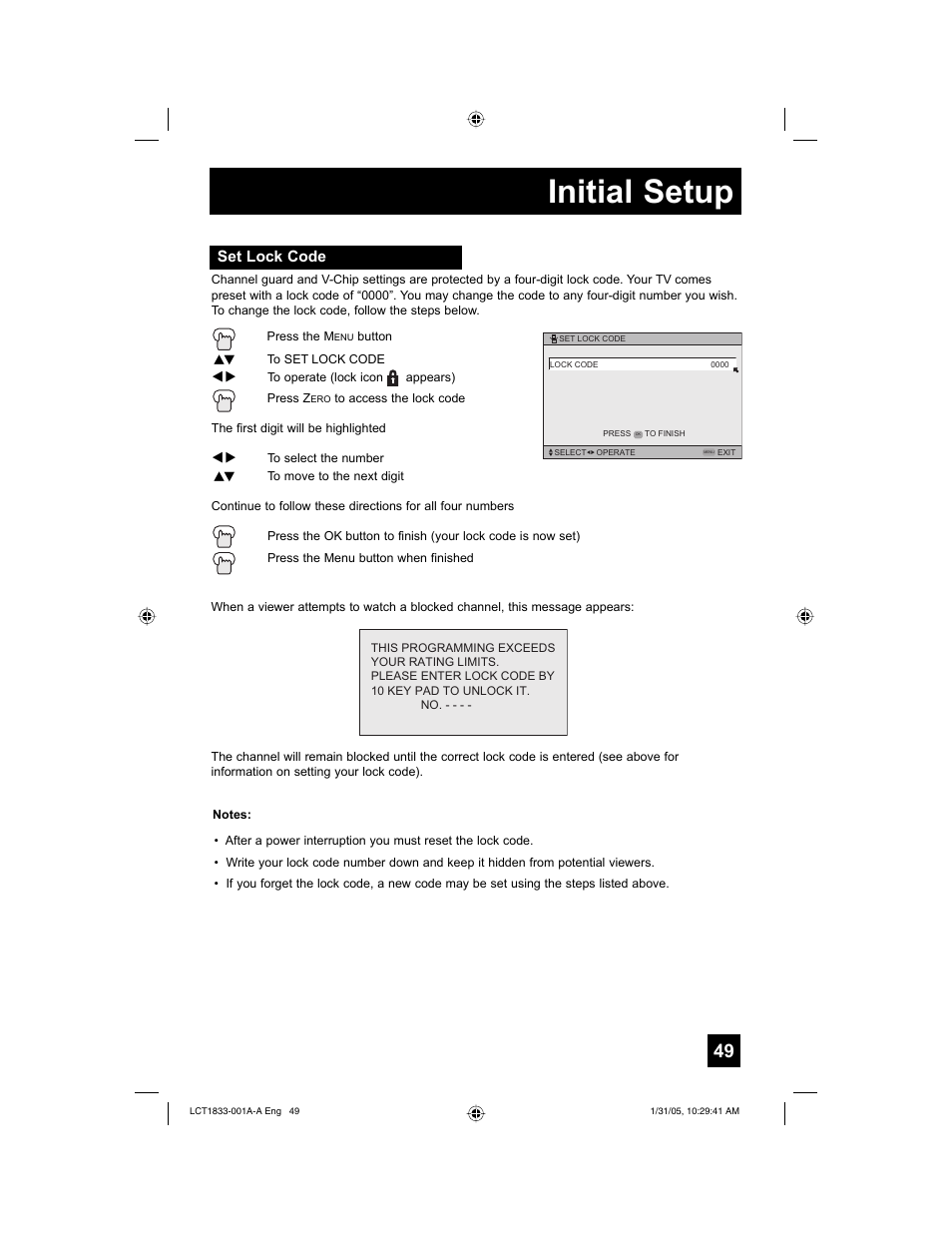 Initial setup | JVC HD-61Z886 User Manual | Page 49 / 104