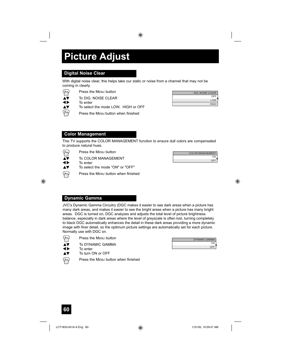 Picture adjust | JVC HD-61Z886 User Manual | Page 60 / 104