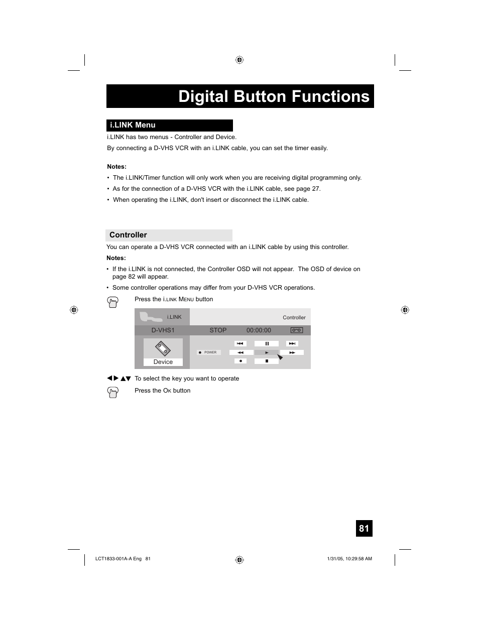 Digital button functions | JVC HD-61Z886 User Manual | Page 81 / 104