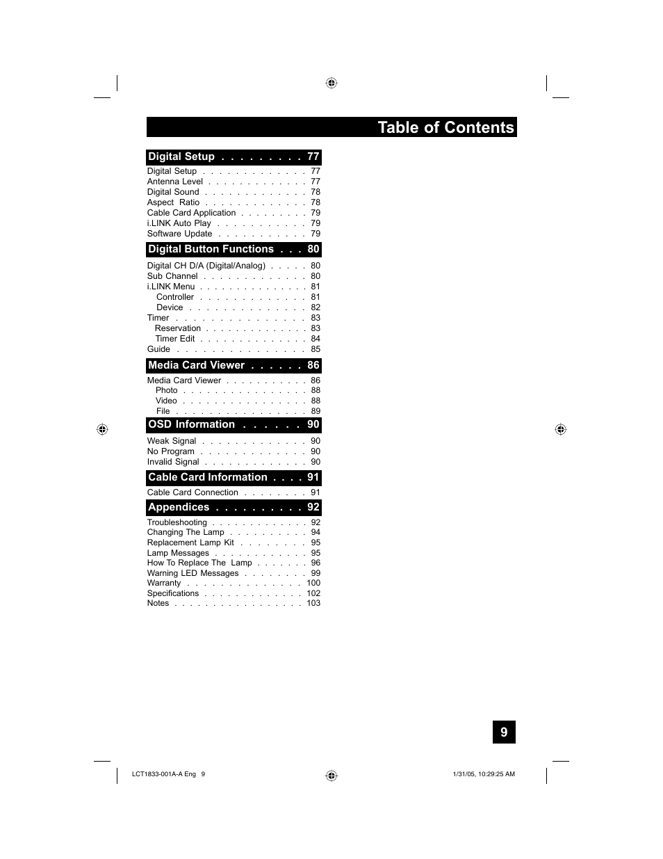 JVC HD-61Z886 User Manual | Page 9 / 104