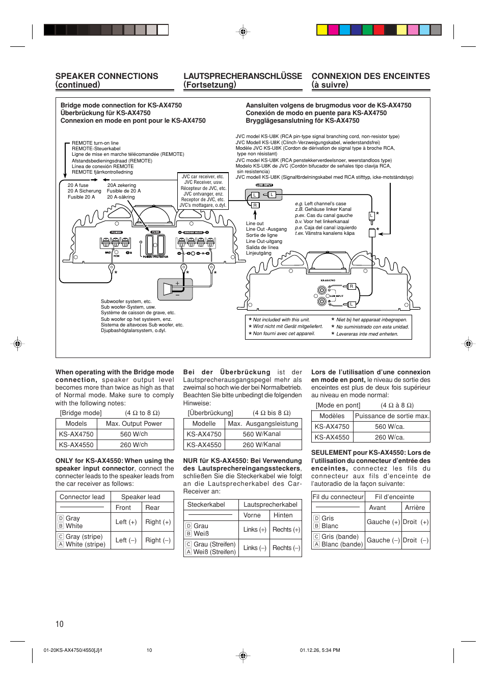 Speaker connections(continued) | JVC KS-AX4550 User Manual | Page 10 / 20