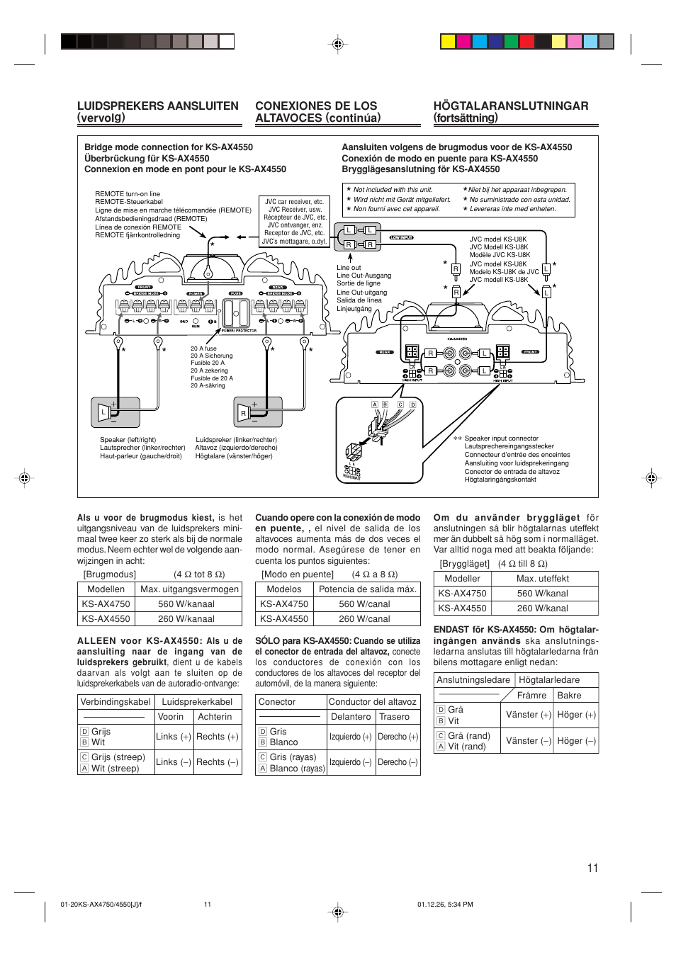 Luidsprekers aansluiten (vervolg) | JVC KS-AX4550 User Manual | Page 11 / 20