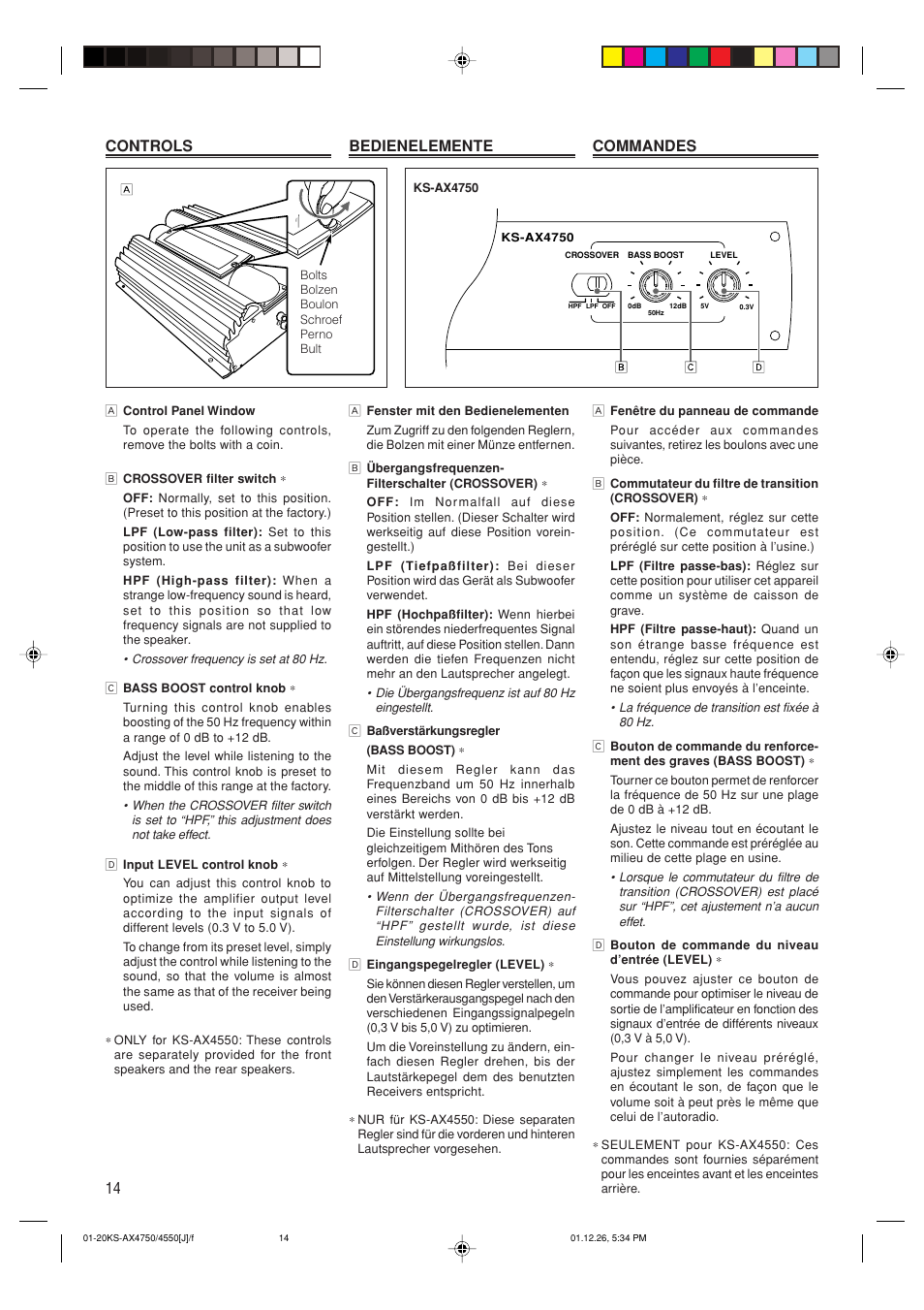 Controls, Commandes controls bedienelemente | JVC KS-AX4550 User Manual | Page 14 / 20