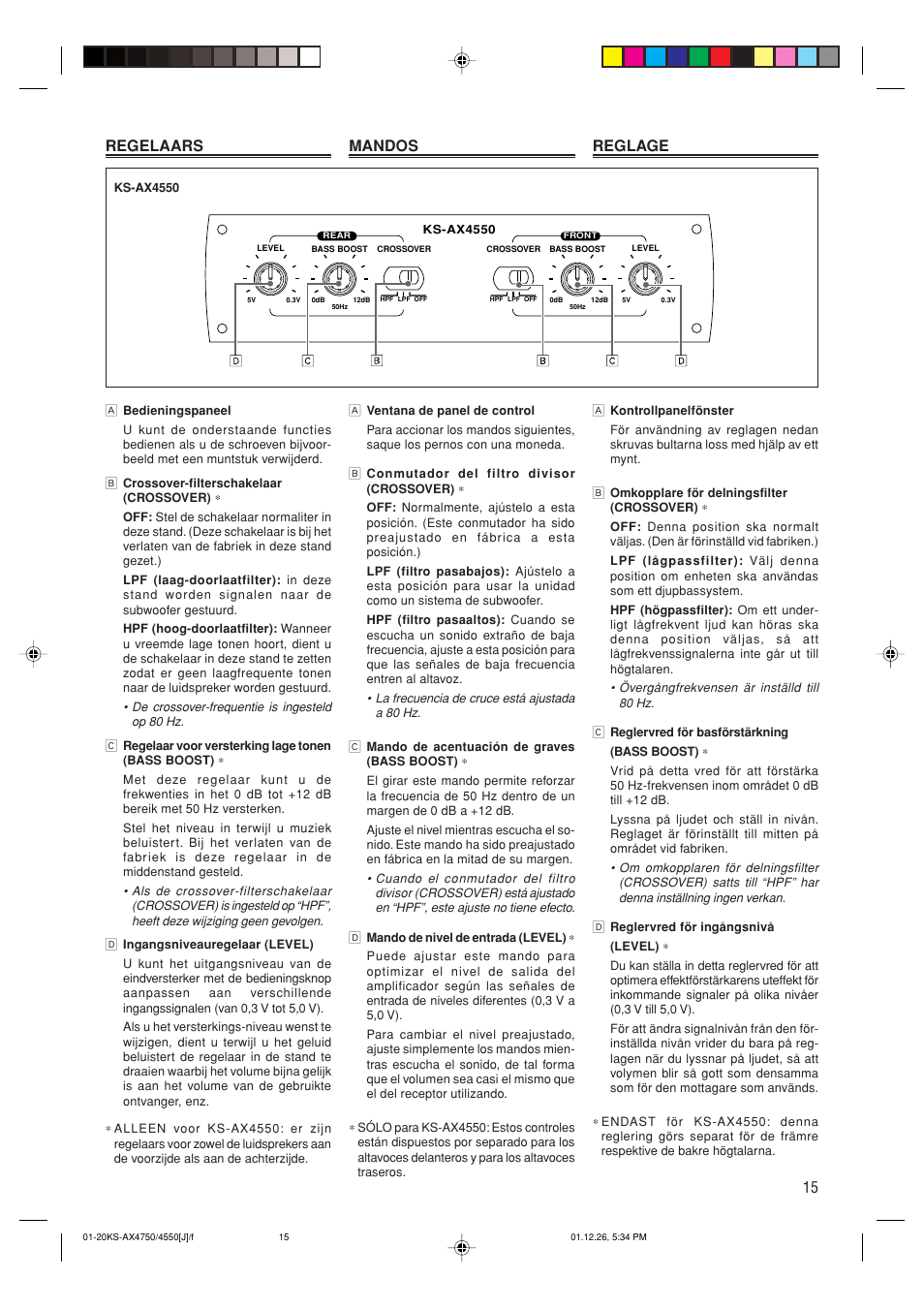 15 regelaars mandos reglage | JVC KS-AX4550 User Manual | Page 15 / 20