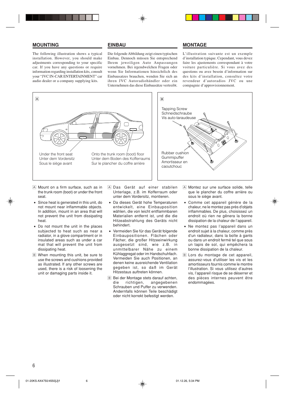 Mounting, Einbau, Montage | JVC KS-AX4550 User Manual | Page 6 / 20