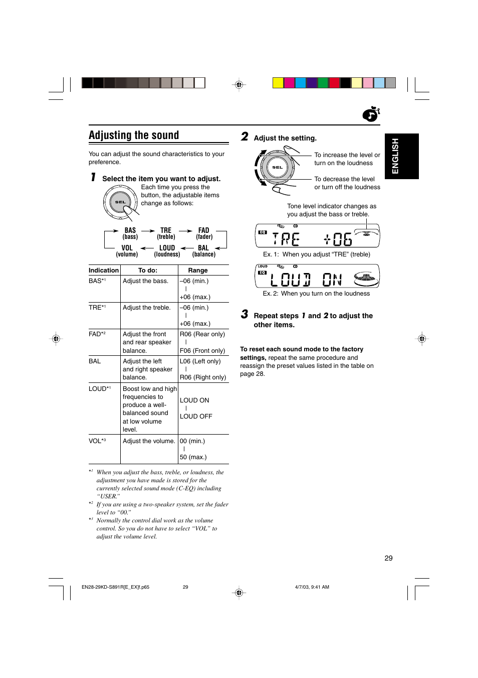 Adjusting the sound, English | JVC KD-S891R User Manual | Page 29 / 44