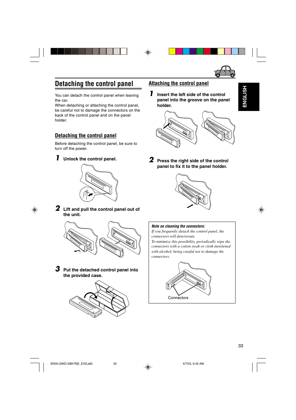 Detaching the control panel | JVC KD-S891R User Manual | Page 33 / 44