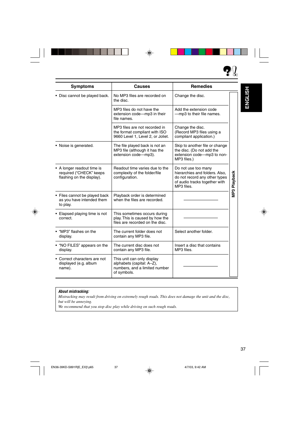 English | JVC KD-S891R User Manual | Page 37 / 44