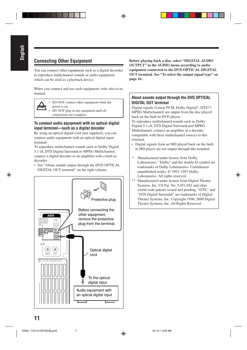 English, Connecting other equipment | JVC UX-A10DVD User Manual | Page 14 / 106