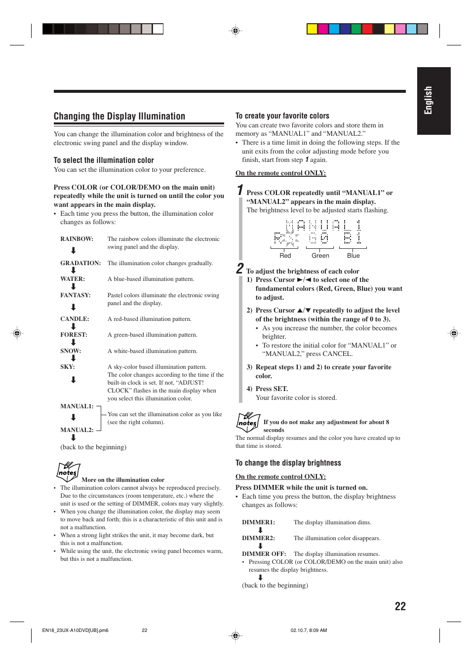 English changing the display illumination | JVC UX-A10DVD User Manual | Page 25 / 106