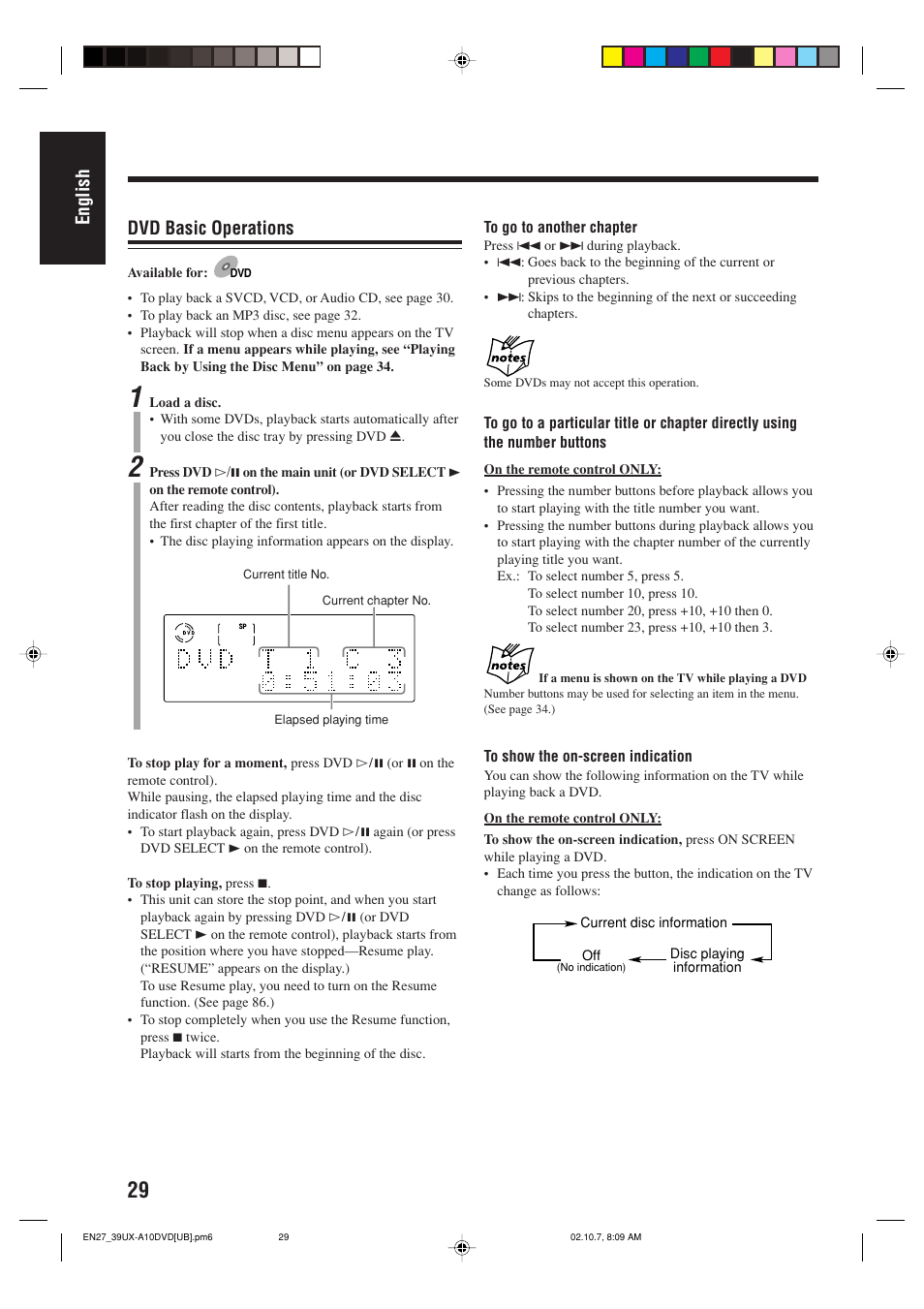 English, Dvd basic operations | JVC UX-A10DVD User Manual | Page 32 / 106