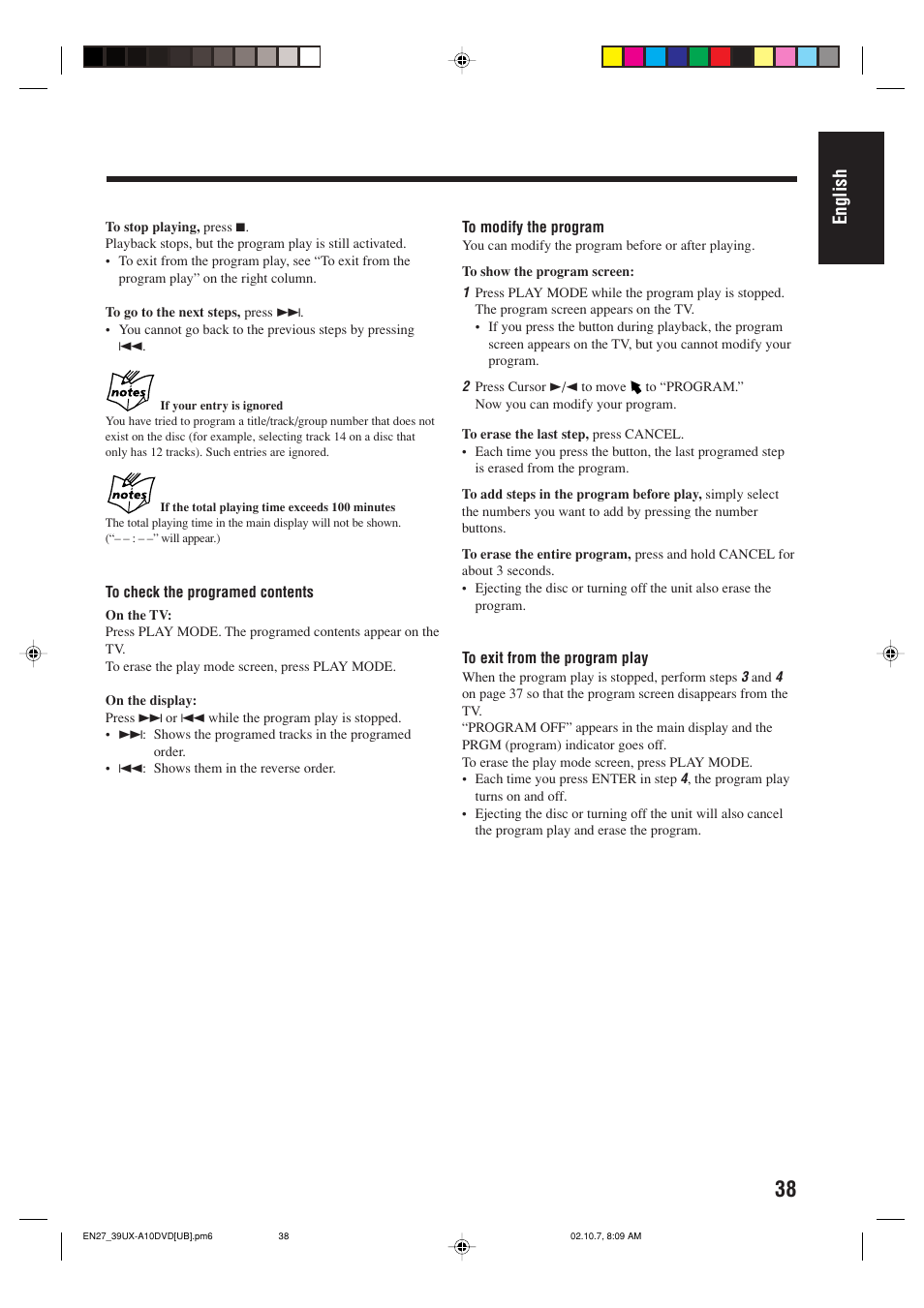 English | JVC UX-A10DVD User Manual | Page 41 / 106