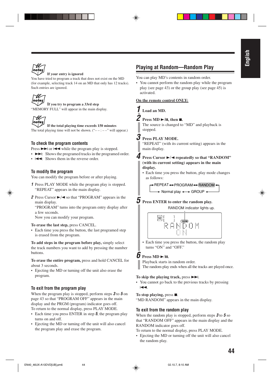 English playing at random—random play | JVC UX-A10DVD User Manual | Page 47 / 106