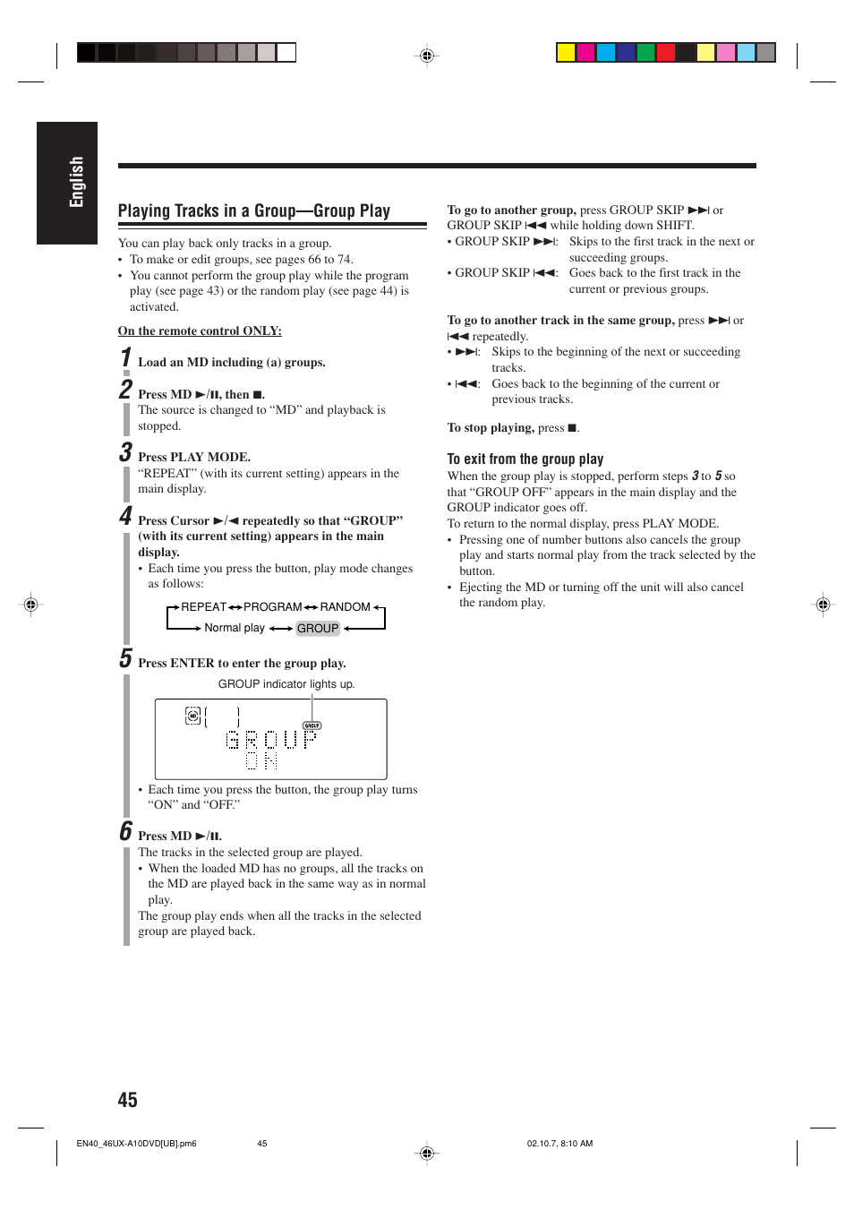 English playing tracks in a group—group play | JVC UX-A10DVD User Manual | Page 48 / 106